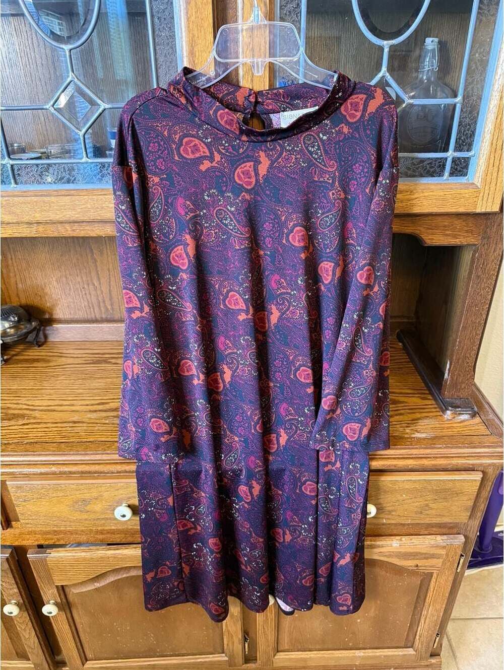 Signature by Robbie Bee Paisley Midi Dress XL Boho Mock Neck Long Sleeve